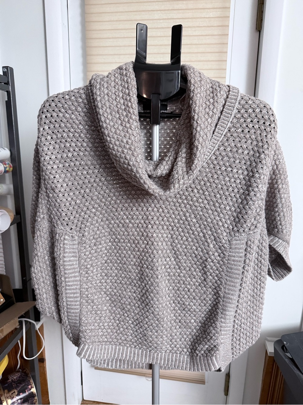 intro. Taupe Textured Cowl Neck Sweater Poncho Fisherman relaxed grandpacore